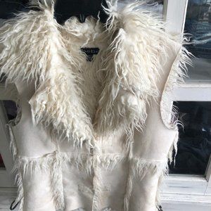 BeBe Cream/White Suede Shaggy Vest